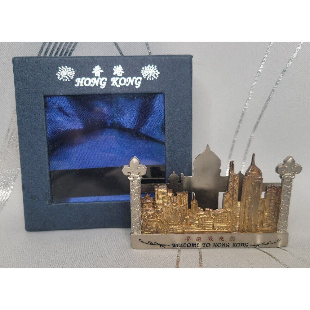 VTG Souvenir Hong Kong Letter or Business Card Holder Detailed 3 1/2" x 2" w Box